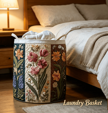 Quilted Laundry Basket with Handles,Vintage Floral Quilted Storage Hamper,Foldable Clothes Toy Storage Baskets,Large Soft Fabric Laundry Basket for Nursery, Bedroom,Clothes & Toys(M)