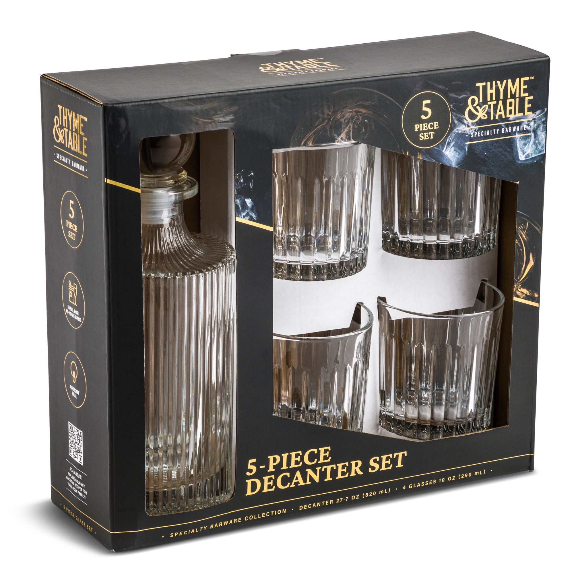 Thyme & Table 27 fl oz Whiskey Decanter & 10oz Cocktail Glasses, Set of 5
