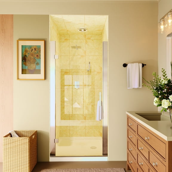 30 to 32 in. W x 72 in. H Pivot Swing Frameless Shower Door in Chrome with Clear Glass