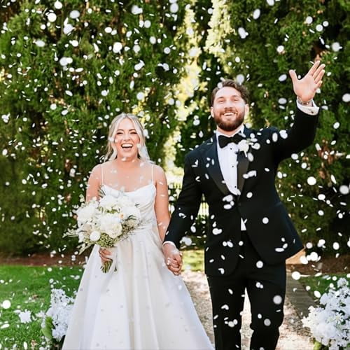 Dissolving Water Soluble Rice Paper Confetti White Wedding Confetti 20000 Pieces Gram 2CM Biodegradable Round Circle for Send Off Outdoor Beach Reception Ceremony Celebration Classic Modern