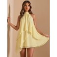 thumbnail image 3 of Light Yellow Womens Flowy Halter Neck Asymmetrical Mini Dress For Summer Party Beach Holiday, 3 of 5