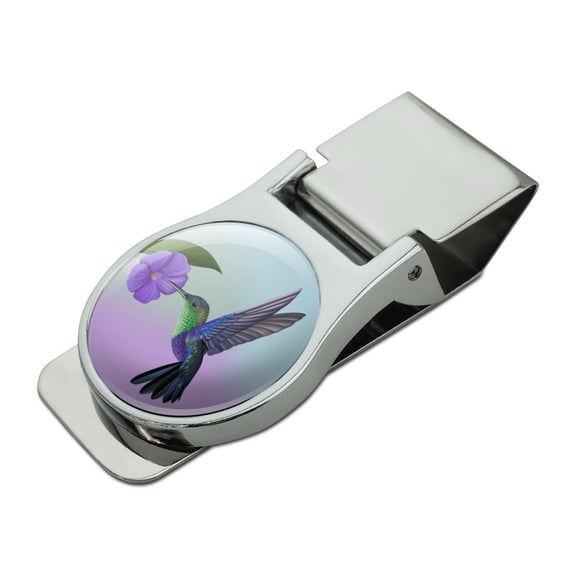 Hummingbird Crowned Woodnymph Purple Violet Satin Chrome Plated Metal Money Clip