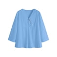 thumbnail image 5 of ClodeEU Women's V Neck 3/4 Flared Bell Sleeve Pleated Tunic Blouse,Casual Loose Plus Size Top Blue,Women's Plus L, 5 of 7