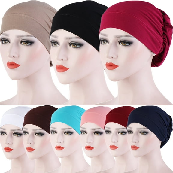 Walbest Womens Small Elastic Soft Knotted Night Sleep Beanie Bonnet Chemo Hat Cover Night Cap, Muslim Bonnet Turban Chemo Hat Solid Color