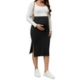 thumbnail image 2 of INSPIRE CHIC Women's Maternity Winter Warm High Waist Casual Side Split Stretchy Elastic Bodycon Sweater Midi Skirt Black Medium, 2 of 6