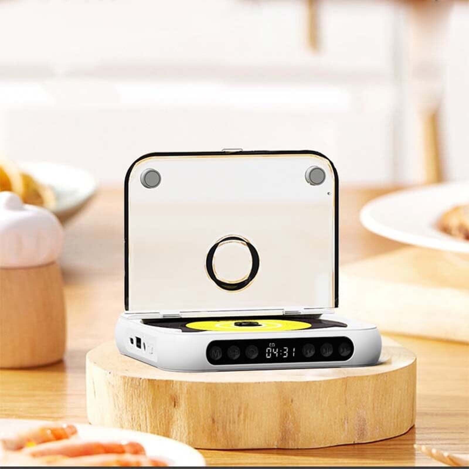 COM1950s Portable Cd Player,Bluetooth Compatible and Rechargeable,Compact Size 5.3X5.3X1 Inches with Hifi Speakers,Timer and Lcd Display for Home and Travel Use