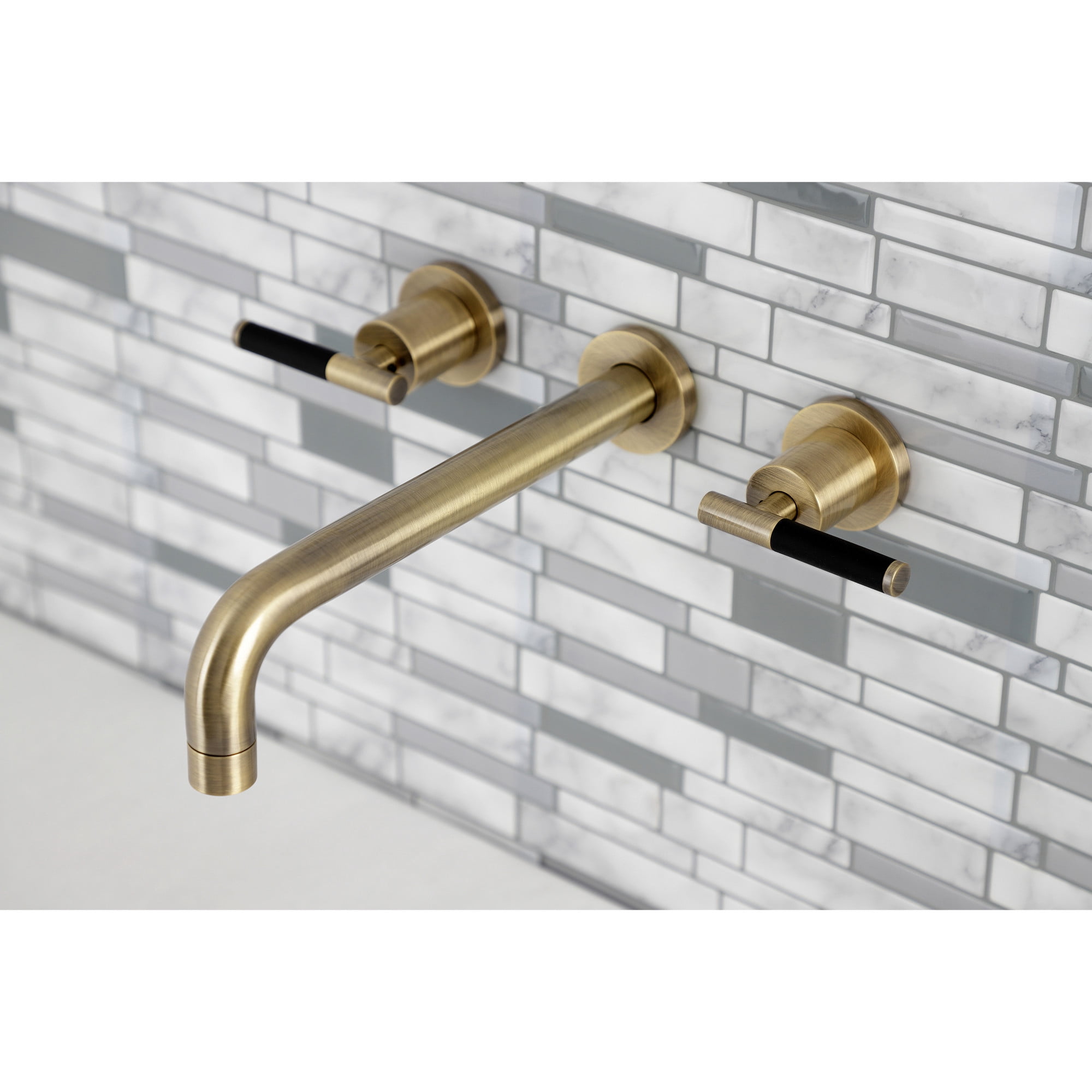 Kingston Brass KS8023CKL Kaiser Two-Handle 3-Hole Wall Mount Roman Tub Faucet in Antique Brass