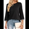 thumbnail image 2 of Camisas de Mujer, Camisetas de Moda con Mangas 3/4, Lindas Blusas Casuales de Cuello Redondo, Blusas Básicas Negro XL, 2 of 6