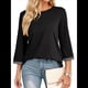 thumbnail image 2 of Camisas de Mujer, Camisetas de Moda con Mangas 3/4, Lindas Blusas Casuales de Cuello Redondo, Blusas Básicas Negro L, 2 of 6