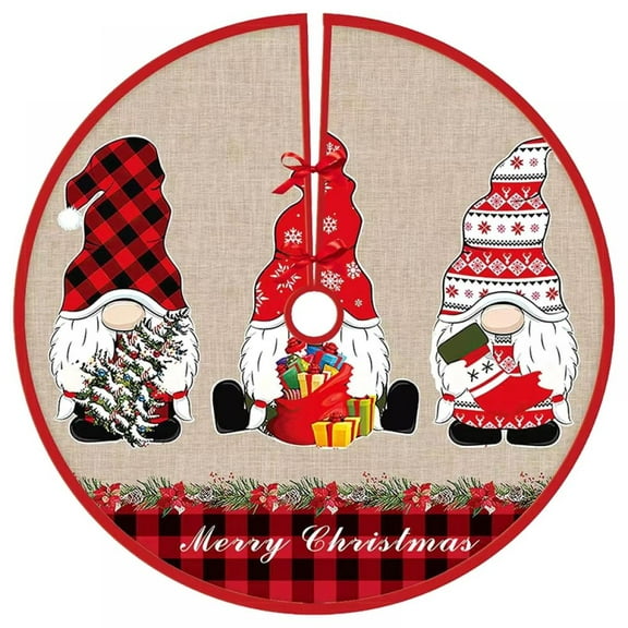 Burlap Christmas Tree Skirt with Red and Black Plaid Border,36 Inches Merry Christmas Tree Skirt with Santa Snowman Printing for Under Trees,Xmas Home Kitchen Holiday Party Decorations