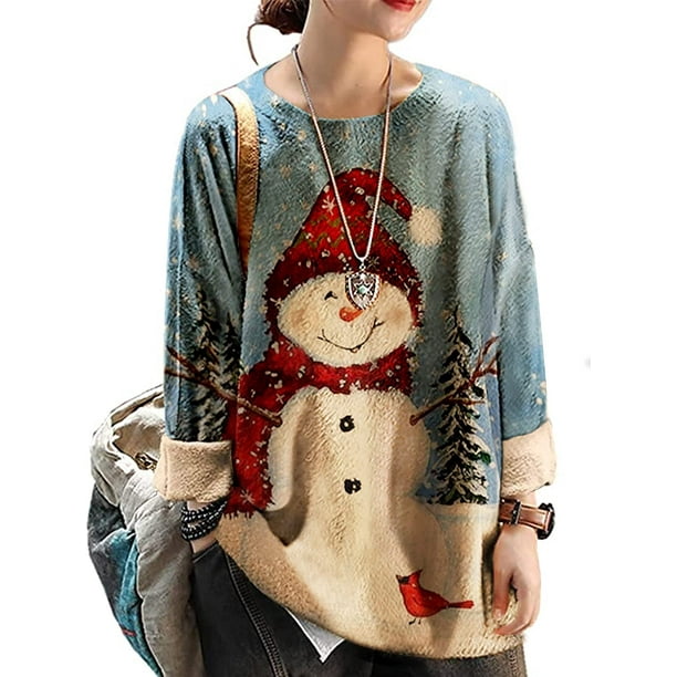 HTOOO Women Sweater Graphic Oversized Pullover Sweaters Casual Loose Long Sleeve Knit Tops S01