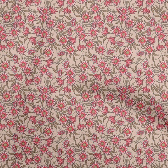 oneOone Cotton Flex Red Fabric Floral Retro Quilting Supplies Print Sewing Fabric By The Yard 40 Inch Wide
