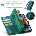 thumbnail image 3 of For Apple iPhone 15 Wallet Case,Multi-Functional Retro Leather Purse Flip Cover Zipper Wallet Case with Removable Card Slots Pocket & Detachable Wrist Strap Magnetic Phone Case, Green, 3 of 10