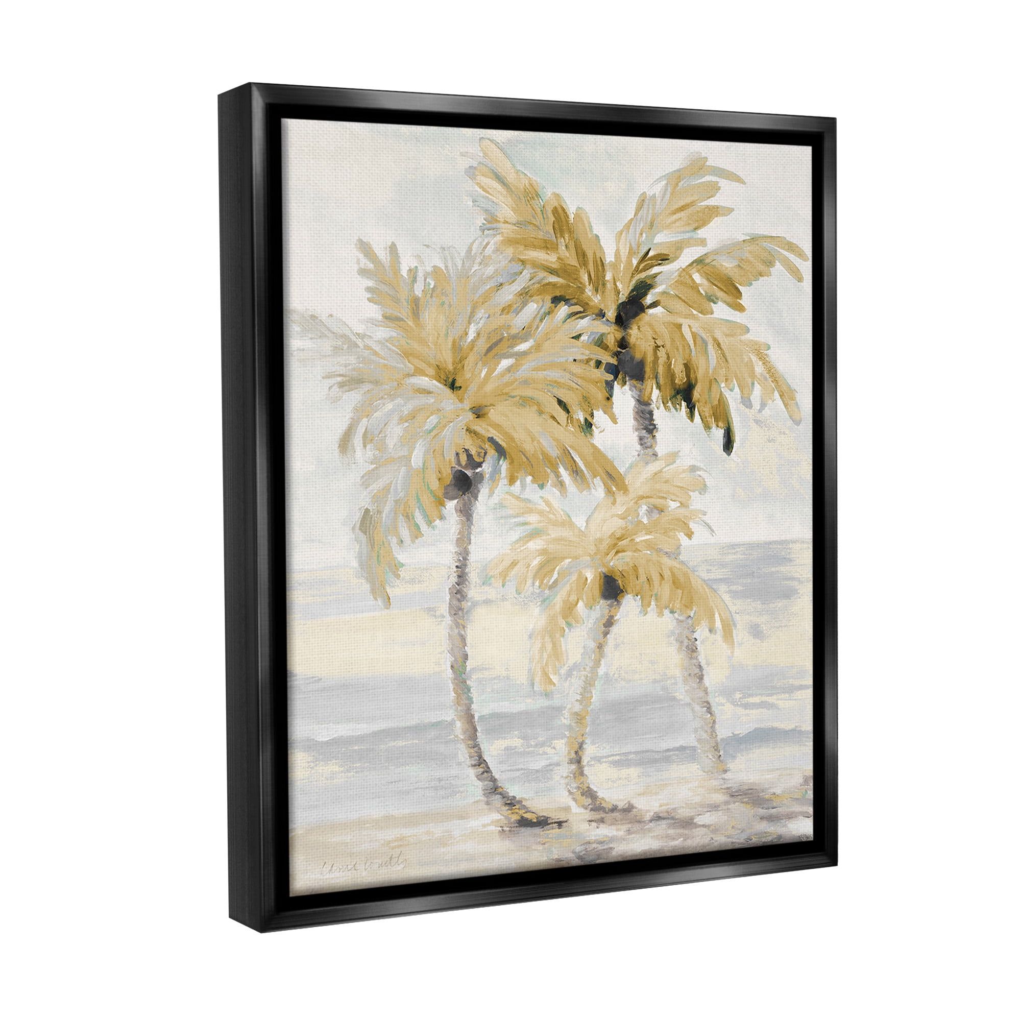 Stupell Industries Neutral Beige Palm Trees Landscape Painting Black Floater Framed Canvas Art Print Wall Art, 25 x 31