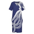 thumbnail image 4 of Pulpo Vintage tentáculos de pulpo criaturas marinas océano náutico mar playa azul marino y blanco vestido suelto con bolsillo vestido de fiesta 2025, 4 of 7