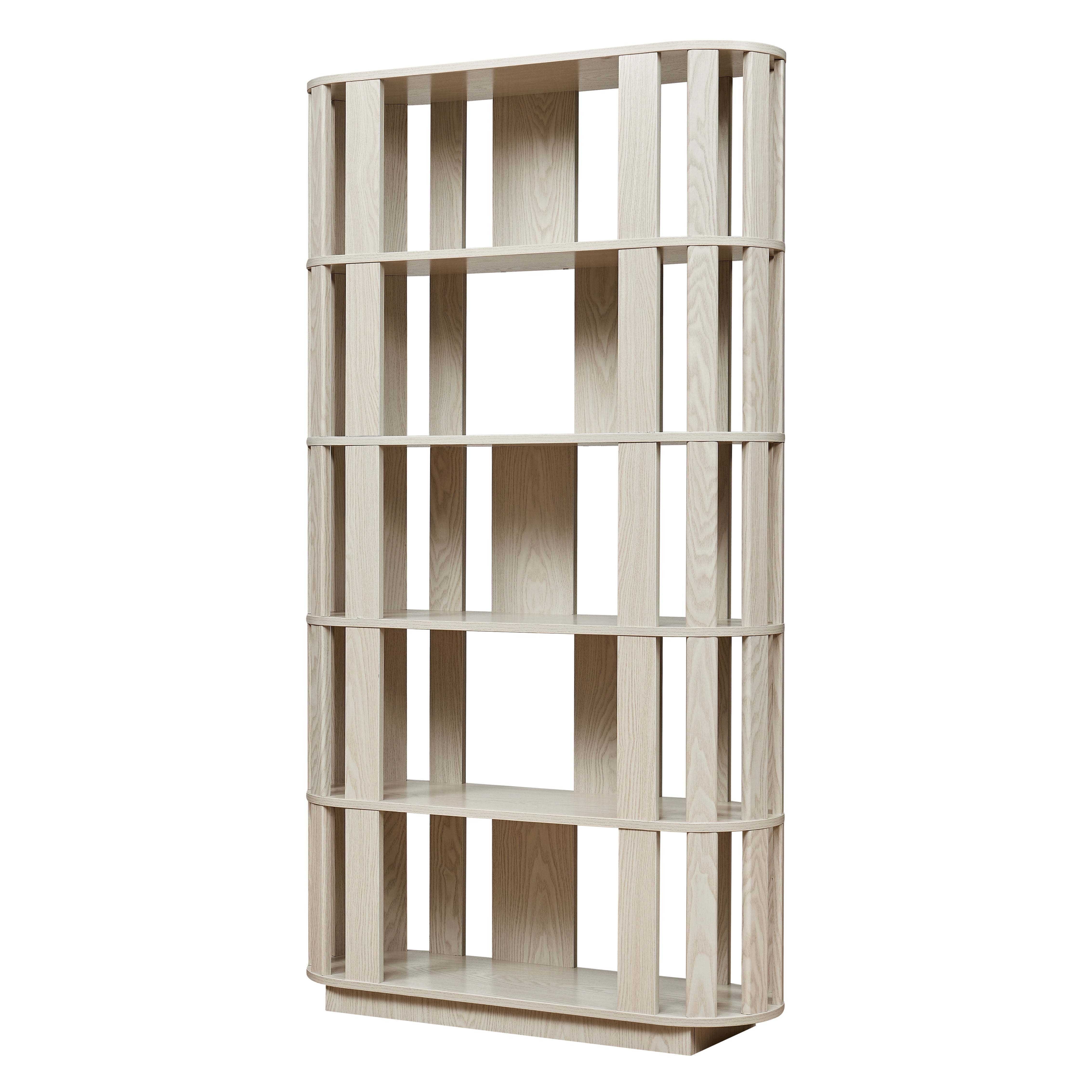 Wooden Oval Open Bookshelf, MDF Grid Frame Freestanding Bookcase, 5-Tier Easy Assembly Storage Display Rack for Living Room Home Office Decor, DIY Free Combination Storage Cabinet Study Room