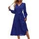 thumbnail image 1 of Vestido largo azul con escote en V, manga larga y estampado floral estilo bohemio PRETTYGARDEN talla L, 1 of 6