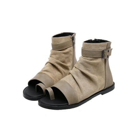 

Woobling Womens Slouchy Flat Sandals Open Toe Booties Ruched Cutout Low Heel Ankle Boots Zip Up Summer Shoes