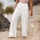 thumbnail image 4 of Pantalones holgados explosivos de algodón y lino de pierna ancha casuales de primavera y verano para mujer., 4 of 6