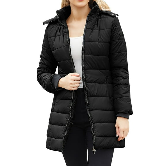 Niaviben Long Puffer Coat Women's Parka Winter Coat Warm Winter Coats for Women Womens Jackets Casual Ladies Jackets Winter Coat for Women Jacket Black L