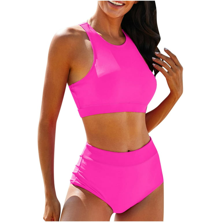 YWDJ Bathing Suit for Women 2 Piece Bikini High Waisted Athletic Sport  Hawaiian Solid Sleeveless Beach Beachwear Fashion Tummy Control Swimsuits