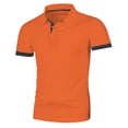 thumbnail image 5 of LEKWK T-Shirts for Men Short Sleeve Collared Slim Fit Tees Breathable Soft Fabric Contrast Trim Button Placket Casual Shirt Workout Athletic Golf Daily Wear Orange M, 5 of 6