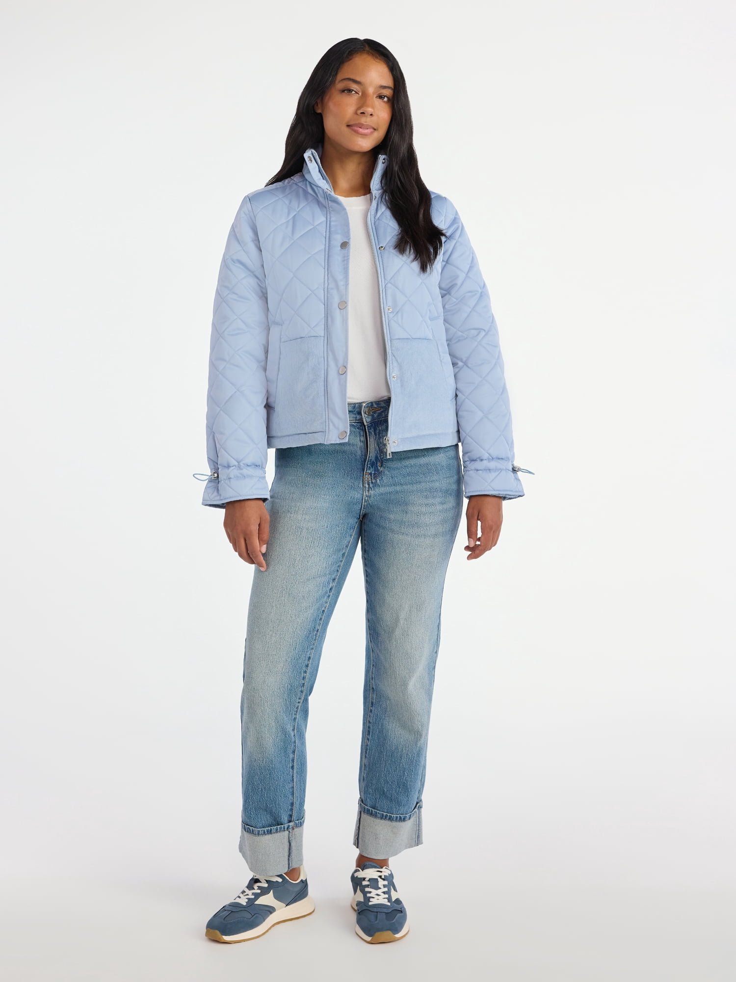 Time and Tru Women's and Women’s Plus Mixed Media Puffer Jacket, Sizes XS-2X