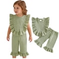 thumbnail image 2 of Krdevn Pure Color Linen Blend Ruffled Two Piece for Girls Comfortable Casual Summer Outfit,12-18 Months, 2 of 4