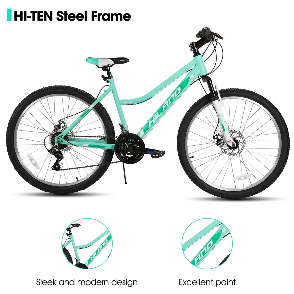 Hiland 26 Inch Mountain Bike, 18 Speed MTB with Dual Disc Brake, Mountain Bike for Men Women, High Carbon Steel Frame Bicycle