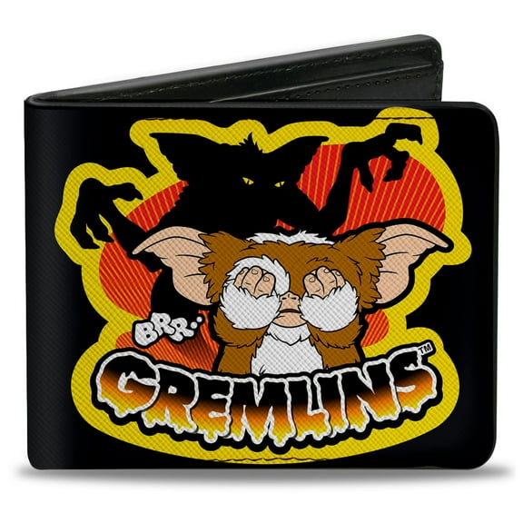 Warner Bros. Horror Movies Wallet, Bifold, Gremlins Stripe and Gizmo Pose Black Yellow, Vegan Leather