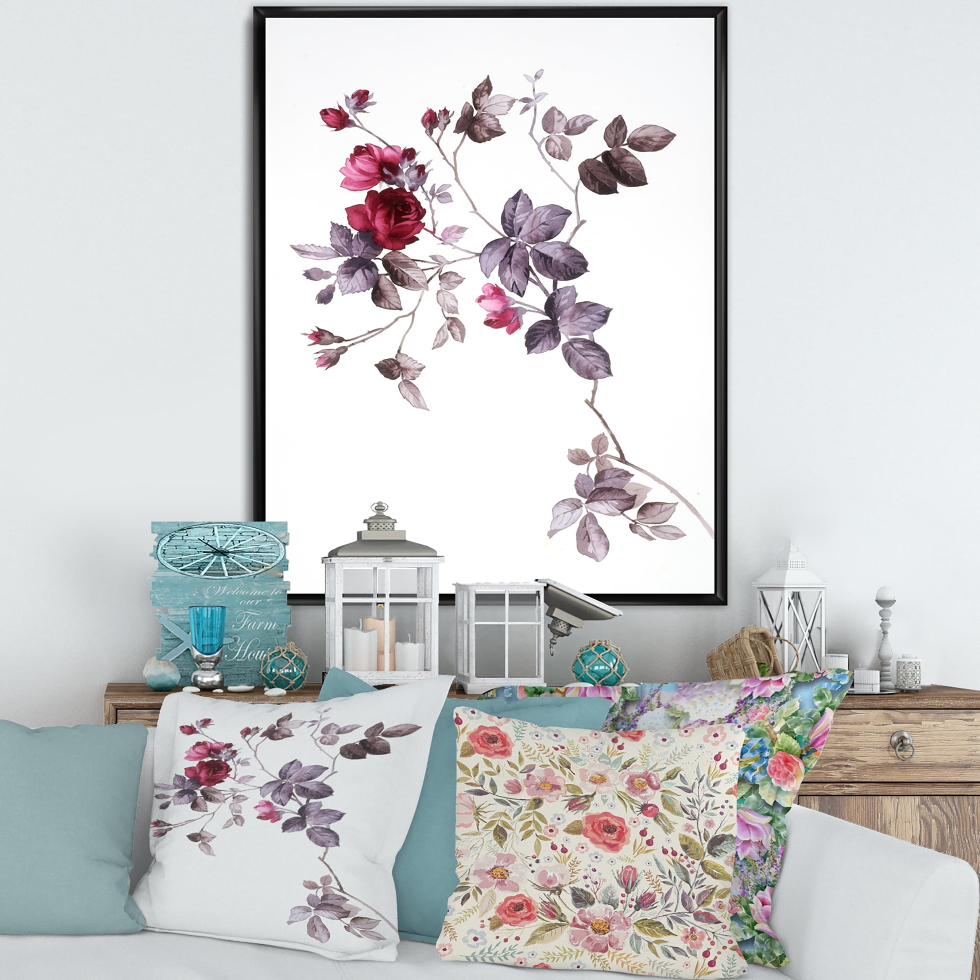 Designart 'Purple Wildflowers On White II' Traditional Framed Canvas Wall Art Print