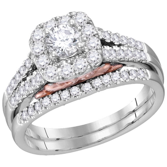 14kt White Gold Womens Round Diamond Bellissimo Halo Bridal Wedding Engagement Ring Band Set 1.00 Cttw