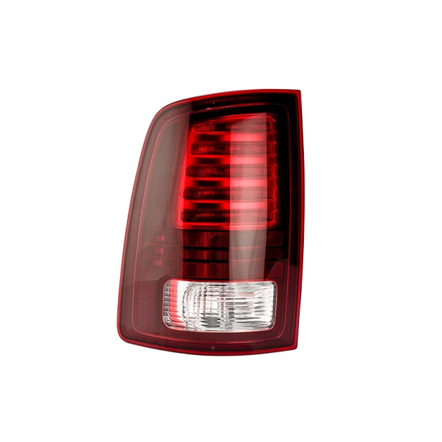 calavera ram 2013 al 2019 dodge izquierda/piloto depo calavera trasera DEPO para Ram 2013–2019, vista frontal centrada de pieza nueva con lente roja y sección inferior blanca, filo cromado en la carcasa, lado izquierdo/piloto, No. de parte 28127-7510127. Su tamaño compacto la hace adecuada para reemplazo directo en el modelo indicado.