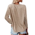 thumbnail image 3 of TEMOFON Fall Tops for Womens Long Sleeve T Shirts Casual Comfy Tops Trendy T-Shirts with Pocket Side Slits Crew Neck Women Pullover Sweatshirts Solid Color Khaki Plus Size XXL, 3 of 4