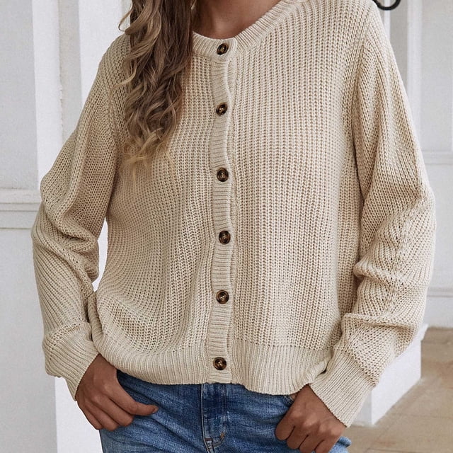 Qertyioot Cardigans pour Femmes, Mode Femme Bouton Réversible Manches Longues Tricot Hauts Amples Blouse