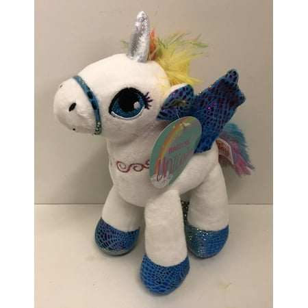 Linzy Toys White Unicorn with Wings & Rainbow Mane Plush Toy - 9"