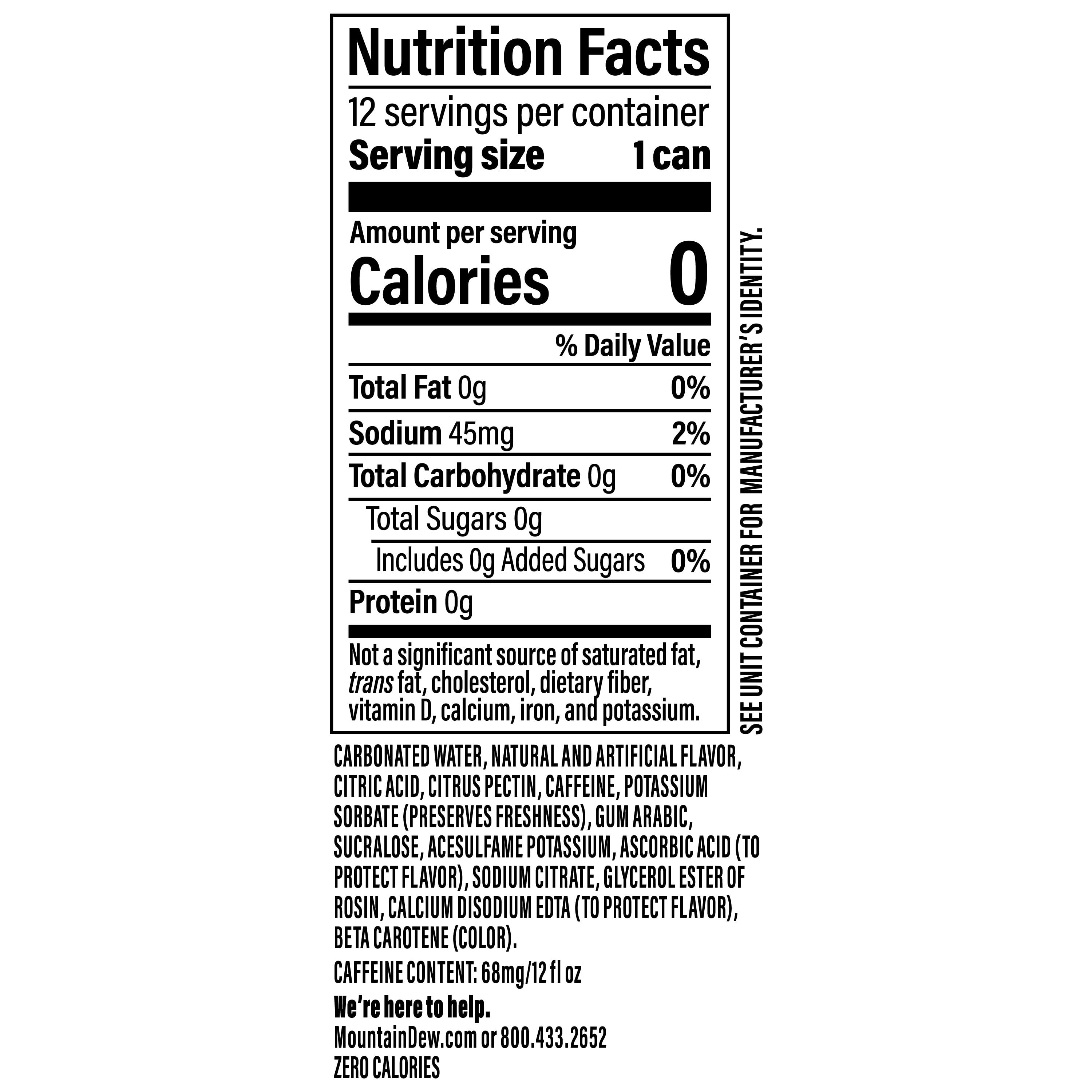 Mountain Dew Dirty Dew Cream Soda, Zero Sugar, 12 fl oz cans, 12 pack