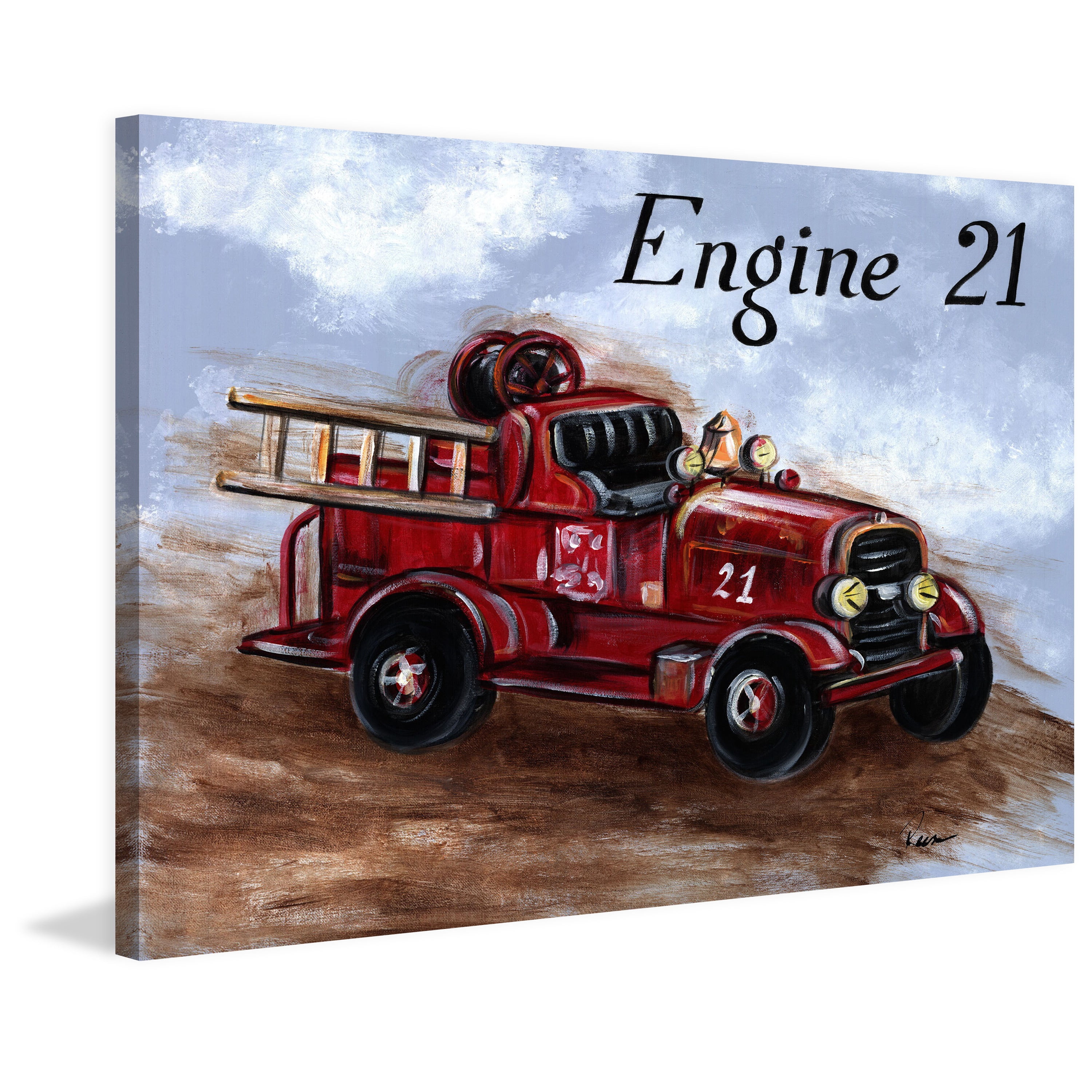 Marmont Hill "Fire Engine" by Reesa Qualia Painting Print on Wrapped Canvas