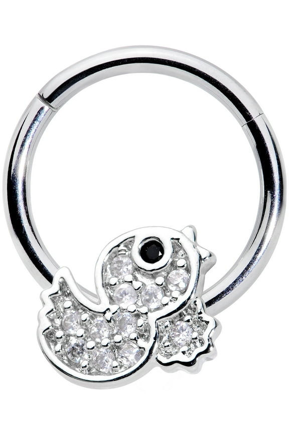 16G 316L Steel Hinged Segment Ring Seamless Cartilage Nipple Ring Clear Accent Duck Septum 5/16"