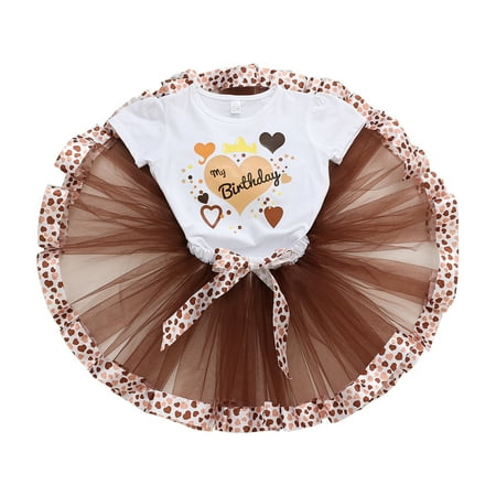 

Rovga Outfit For Children Kids Girls Letter Heart Prints T Shirt Tops Ballet Skirts Birthday Party Patchwork Colour Tulle Dance Skirt Tee Outfits