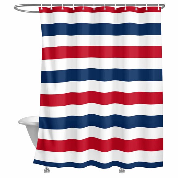 Red Blue Stripe Shower Curtain, Modern Coastal Minimalist Classic Stripe Lines Lightweight Waterproof Fabric Shower Curtain with Rustproof Grommets for Bathroom Bathtub 66x72in