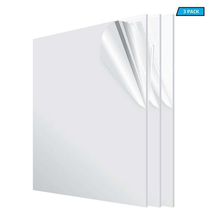 AdirOffice Acrylic Sheet, Plexiglass, 24 inches x 36 inches, Clear, 3-Pack