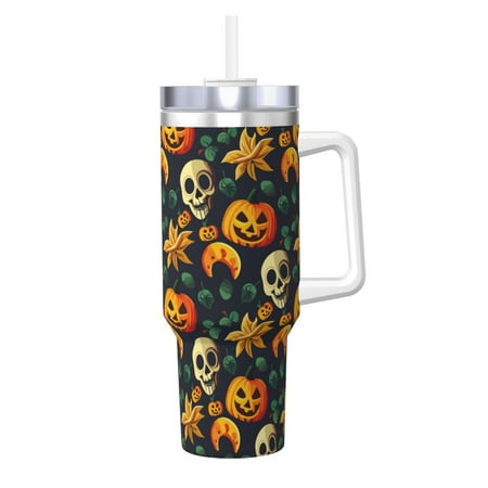 

Salouo Halloween Skull for 40oz Water Bottle with Handle & Flip Straw - Stainless Steel Vacuum Insulated Tumbler-Reusable Travel Coffee Mug- Gifts for Women & Men
