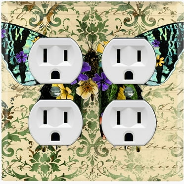 Metal Light Switch Plate Cover Colorful Floral Butterfly Green Damask BUT028