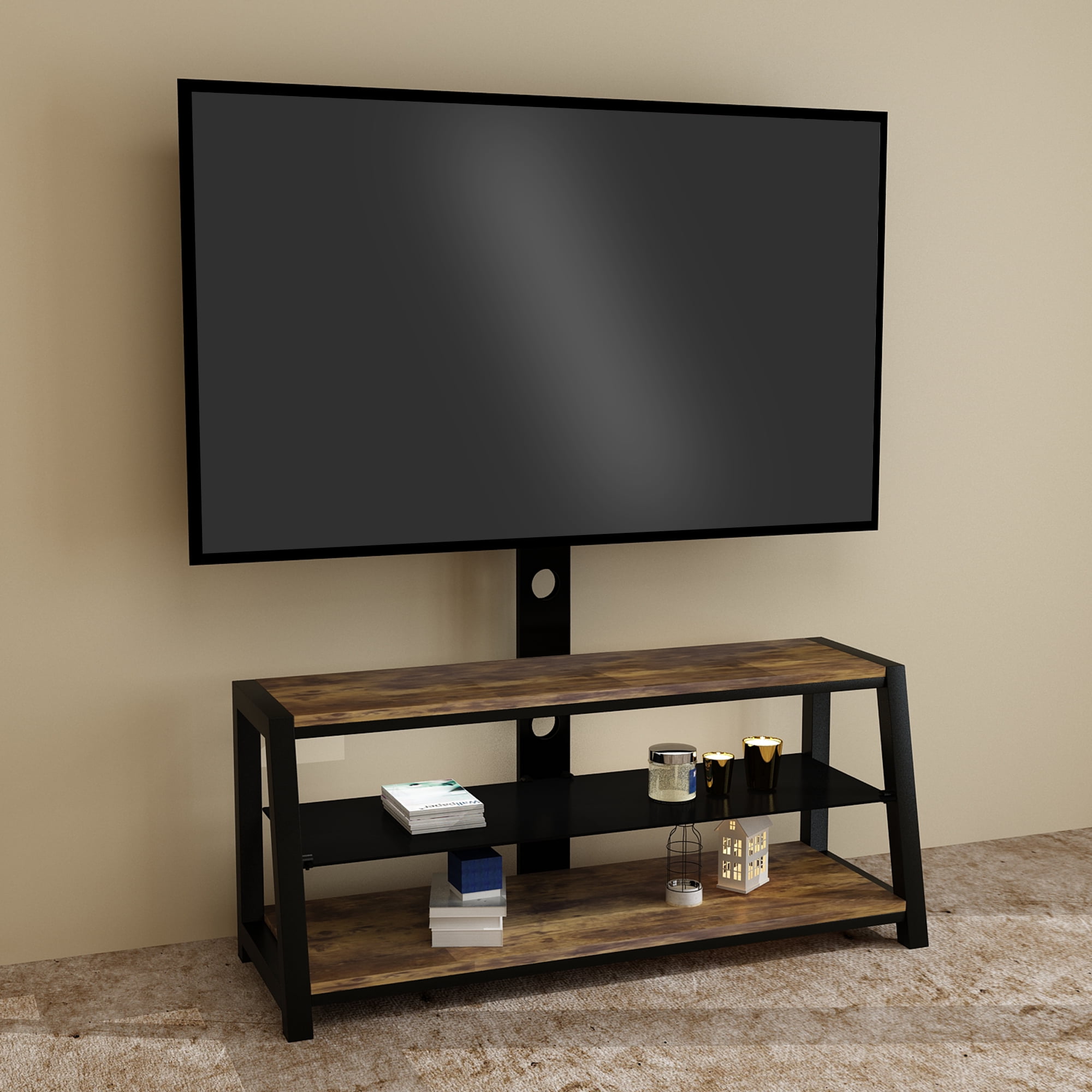 SYNGAR TV Stand for 65 Inch TV Universal Floor TV Stand with Mount Rotate 30 Fit 32 37 42 47 50 55 60 65 Inch Swivel Mount Stand with Cable