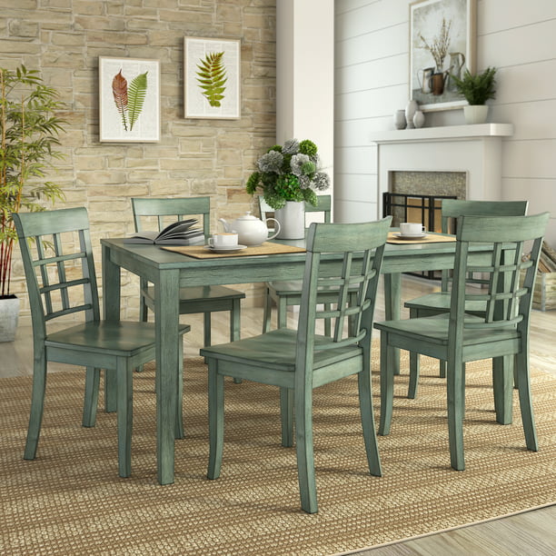 Lexington Large Wood Dining Set with 6 Window Back Chairs