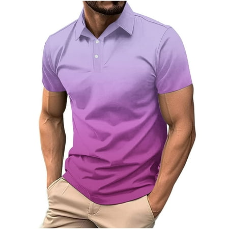 Mens Shirts Under $10 Men s Shirts Short Sleeve Casual Stylish Button Golf Shirts Gradient Moisture Wicking Collared s Tshirts Hot Pink S