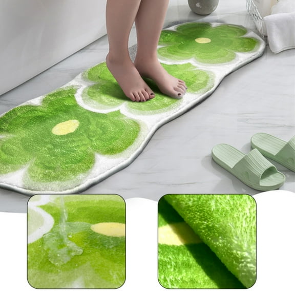 Green Flower Shaped Bathroom Rug, 46.06in×14.56in, Non-Slip Soft Absorbent Mat Floor, Stylish Decorative Rug for Home