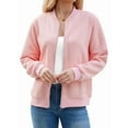 thumbnail image 3 of Women'S Zip Up Cardigan Sweater Hoodies Long Sleeve Jacket Outfits Crewneck Casual Coat Pink L, 3 of 10