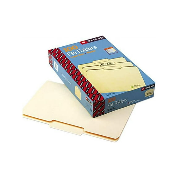 Smead 15332 File Folders, 1/3 Cut Second Position, One-Ply Top Tab, Legal, Manila, 100/Box